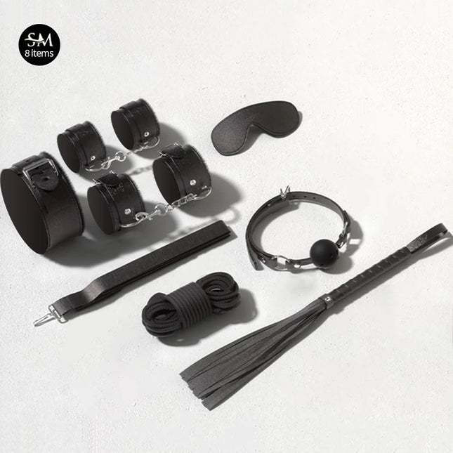 BDSM Sex Toys Bondage Kits Genuine Leather Restraint Set Handcuffs Collar Gag Vibrators Sex Toys For Women Couples Adult Games