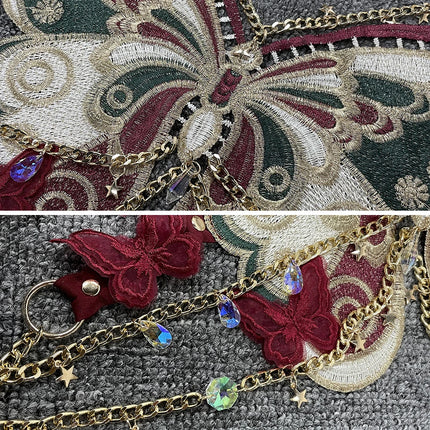 Women's Butterfly Embroidered Top Crystal Chain Sleeveless Cropped Top Camisole Backless Adjustable Sexy Beach Holiday Y2K Top
