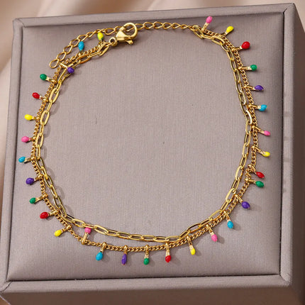 Colorful Boho Drops Anklets For Women Gold Color Stainless Steel Geometric Anklet Luxury Wedding Aesthetic Summer Jewelry Gift