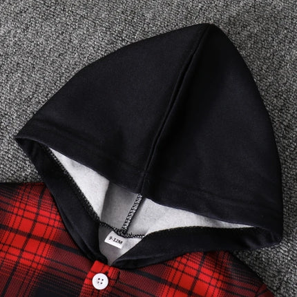 Spring Autumn Plaid Print Baby Boy Long Sleeve Hooded Fleece Lined Shirt Color Block Pants Two-Piece Casual Outfit for Toddlers