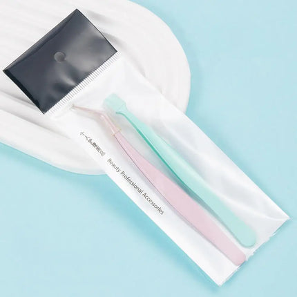 2Pcs Eyelash Tweezer Set Lash Pick Up Clip Pointed Flat Clip Lash Grafting Item Lower Eyelashes Applicator Portable Makeup Clamp