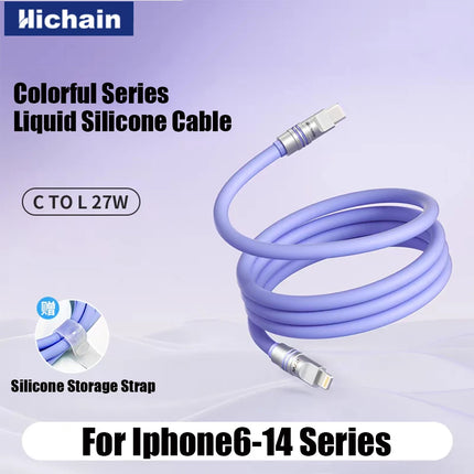 Hichain PD27W MFI USB C To Lightning Fast Charging Cable Liquid Silicone Soft Charging Cable For iphone6/7/8/9/10/11/12/13/14