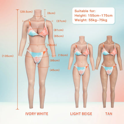 KUMIHO C Cup Full Silicon Bodysuit Silicone Bodysuit Crossdresser Breast Form Transgender Cosplay Artificial Vagina for Men