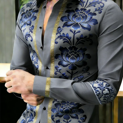 New 11 color men's flower pattern 3D printed long sleeved shirt, high-quality shirt casual long sleeved lapel top
