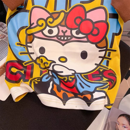 Sanrio HelloKitty Summer Cute T-Shirt for Beauty with Cute Kitten Loose Thin Casual Beaty Cloth Essential Internet Celebrity
