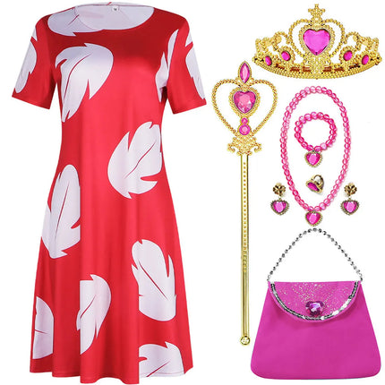 Disney Baby Lilo Stitch Dress For Girl Interstellar Animation Cosplay Short Sleeve Cute Printed Dress + Doll Accessories Set