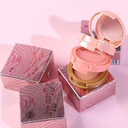 3-In-1 Face Bronzer Highlighter Makeup Palette Matte Pearlescent Blush Contouring Shadow Brighten Three-layer All-in-one Palette