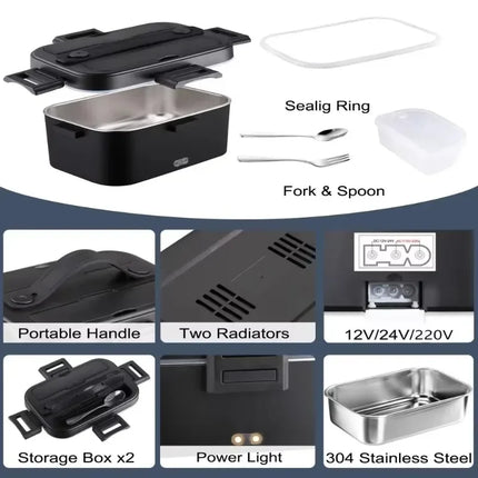 1.8L Food Heater 3 in1 Portable Leakproof Heated Lunch Box 75W  Electric Lunch Box for Car Truck Office with Insulated Carry Bag