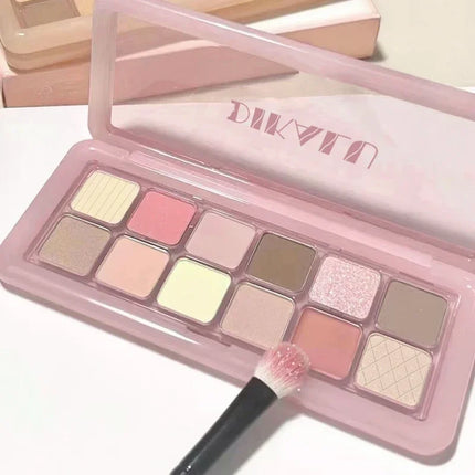 12 Colors Eye Shadow Palette Low-saturated Earth Pink Purple Eyeshadow Glitter Shimmer Matte Lying Silkworm Eye Shadow Makeup