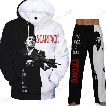New Men Hoodie Pant Set Movie Scarface 3d Print Set Men Women Fashion Hoodie + Sweatpants 2Pcs Sets Sport Tracksuit Tony Montana