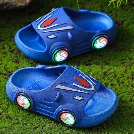 Kids Luminous Slippers Summer Indoor Cartoon Car Girls Shoes Soft Anti-slip Boy Beach Shoes Fashion Outdoor Children LED Slipper