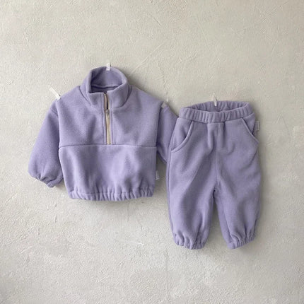 MILANCEL New Autumn Baby Sports Suit Toddler Fleece Solid Color Hoodies Suit Infant Outfit 2PCS