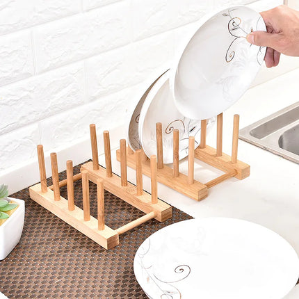 Wooden Plate Rack Kitchen Dishes Stand Plate Dish Drying Rack Cutting Boards Cups Organizer Shelf Multifunctional Display Stand