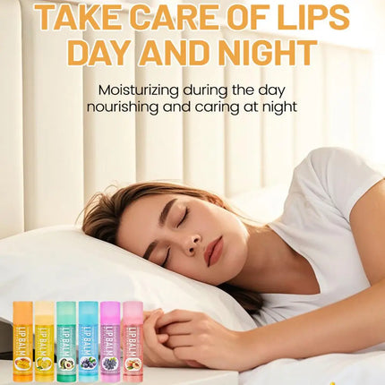6PCs Natural Fresh Fruit Lip Balm Set Winter Moisturizing Lip Oil Long-Lasting Glossy Nourishing Lipstick Dry Lip Care Makeup