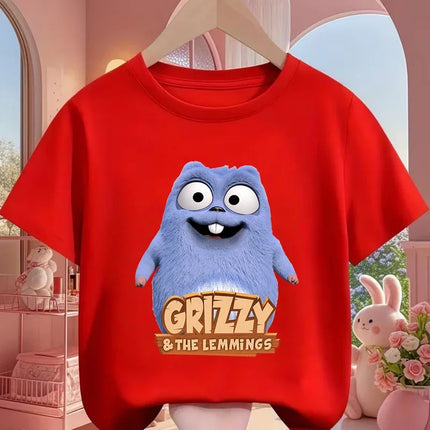 Hot Cartoon Grizzy and the Lemmings T-Shirt 3-14Y Boys Girls Summer Cute Kawaii Fashion Street Casual Crew Neck