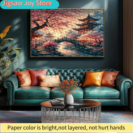500/ Japanese-Inspired Cherry Blossom & Pagoda Jigsaw Puzzle - Large-Scale Challenging Adult Puzzle with Vibrant Colors, Intri
