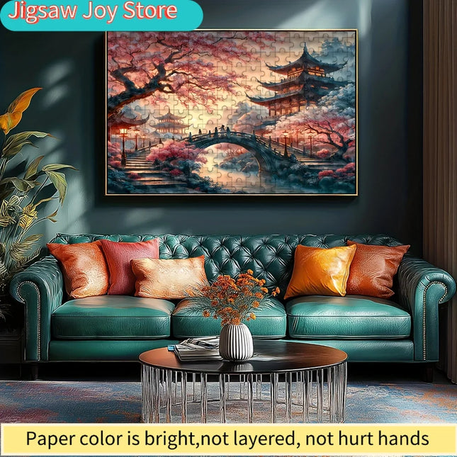 500/ Japanese-Inspired Cherry Blossom & Pagoda Jigsaw Puzzle - Large-Scale Challenging Adult Puzzle with Vibrant Colors, Intri