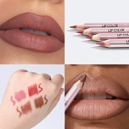 1/4Pc Mini Waterproof Matte Lipliner Pencil Pink Brown Contour Tint Lipstick Lasting Non-stick Cup Moisturising Lips Makeup Kit