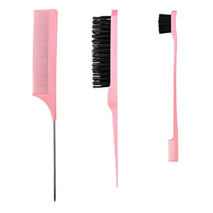 3Pcs Hairdressing Styling Combs Set Pointed Tail Comb Dual Head Eyebrow Brush Triple Row Hair Coiler Salon Tools
