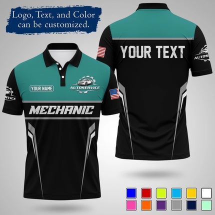 Mens Customizable Mechanic Work Polo Shirts Personalized Text And Logo Short Sleeve Tops 2026 Summer Breathable Sports POLO Tops