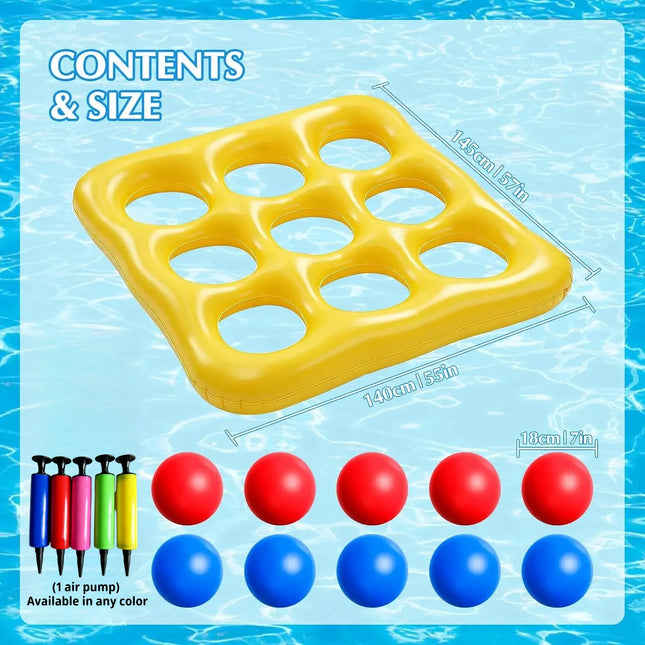 12Pcs Inflatable Water Tic Tac Toe Set, with 10 Balls & 1 Floating Grid, Interactive Pool Game for Party Outdoor Water Fun Gift