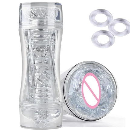 Male 3D Manual Masturbator Transparent Vagina Soft Pussy Sex Toys Realistic Adult Endurance Exercise Sex Toy Pocket Cup for Men