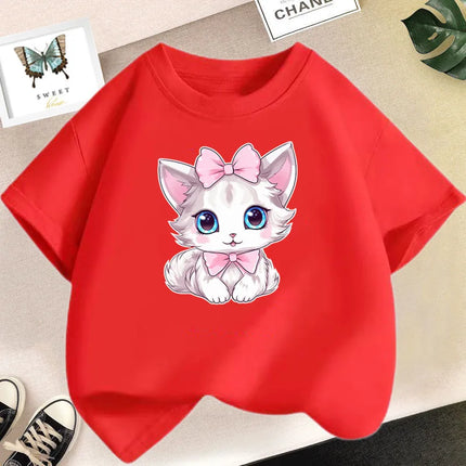 Kids Lovely Cat Pet Animal T Shirt Fashion Summer Girls Cute Casual Top Short Sleeve Tshirts Children Cartoon Graphic Tee