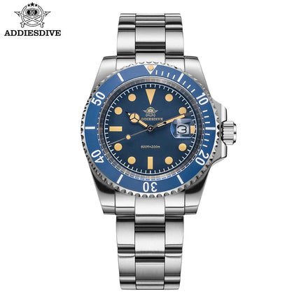 ADDIESDIVE 41mm Mens Dive Watch 200M Water Resistant Vintage Super Luminous Ceramic Bezel Date Display 316L Steel Quartz Watch