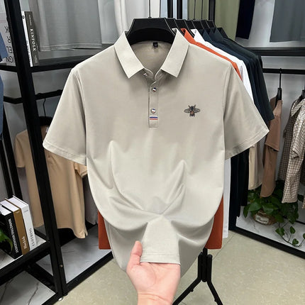 High-End Men's Short-Sleeved Polo Shirt Lapel Button Bee Embroidery Spring Casual Elegant T-Shirt Simple Business Men's Clothing