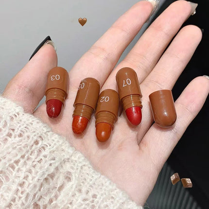 10pcs/set Mini Cocoa Lipsticks Long Lasting Velvet Matte Capsule Lipstick Natural Chocolate Solid Lip Gloss Makeup Cosmetic Gift