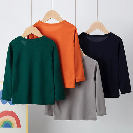 Children's Autumn Solid Color Simple Versatile Long-Sleeve T-shirt Boys' Casual Sports Shirt Girls' Fashion Round-Neck Sweatshirt