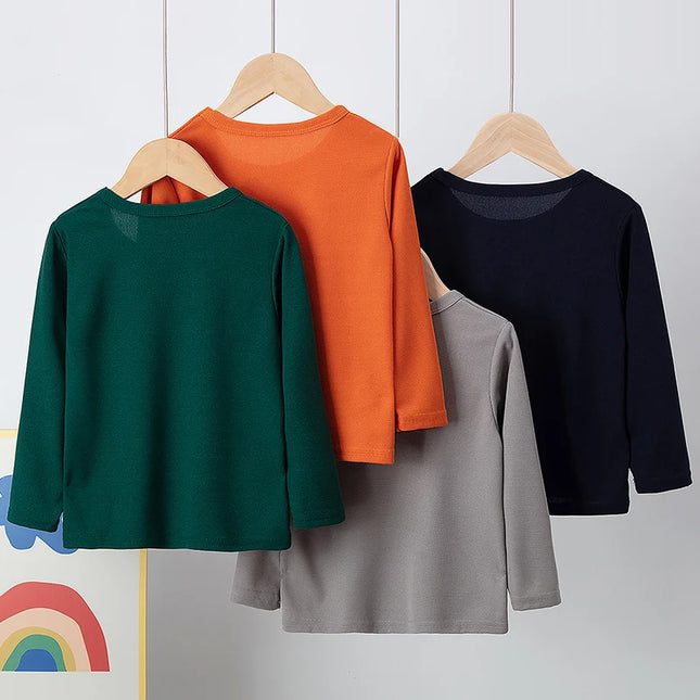 Children's Autumn Solid Color Simple Versatile Long-Sleeve T-shirt Boys' Casual Sports Shirt Girls' Fashion Round-Neck Sweatshirt