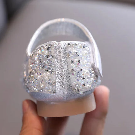 Autumn Girls Rhinestone Leather Shoes 2022 Spring Pearl Bow Princess Shoes Soft Children Baby Toddler Single Shoes G06