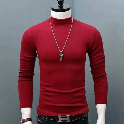 2026 Spring New Men's Turtleneck T-shirt Long Sleeve Slim Fit Solid Color High Elastic Bottoming Pullovers Basic Style Male Tops