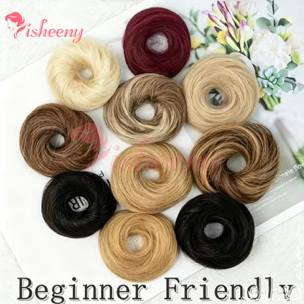 100% Human Hair Volumizing Bun Hairpiece, 10cm/4 Inch Elastic Scrunchie, Instant Fullness, Natural Finish, Assorted Colors