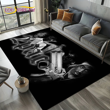 Rapper Eminem Tupac 2pac Hip-Hop Rap God Carpet Rug for Living Room Bedroom Home Sofa Decoration, Area Rug Non-slip Floor Mat