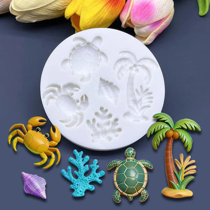 Sea Turtle Crab Coconut Tree Ocean Silicone Sugarcraft Mold Chocolate Cupcake Baking Mould Fondant Cake Decorating Tools