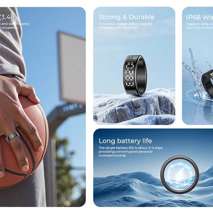 2025 New SR08 Smart Ring Men Women LED Display Screen Heart Rate Blood Oxygen Monitoring 5ATM Waterproof Multi Sports Modes Gift