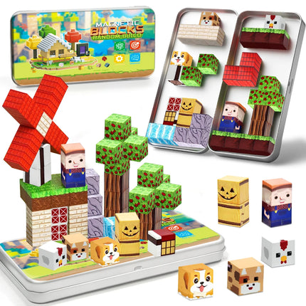 35PCS Magnetic Building Blocks Farm Set for Age 3+ DIY Model Children STEM Educational Sensory Toy With Iron Box