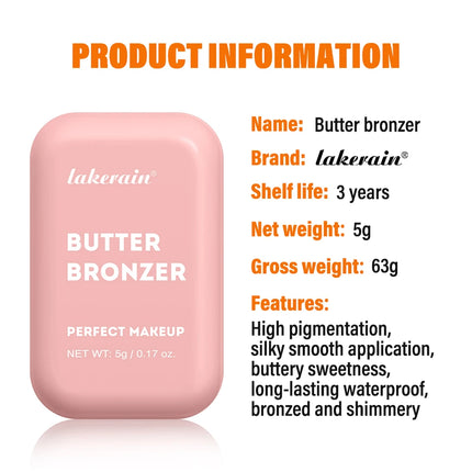 Lakerain Butter Bronzer Cream Women Waterproof Genteel Girl Nude Makeup Silky Shimmer Monochrome Blush Korean Face Cosmetics