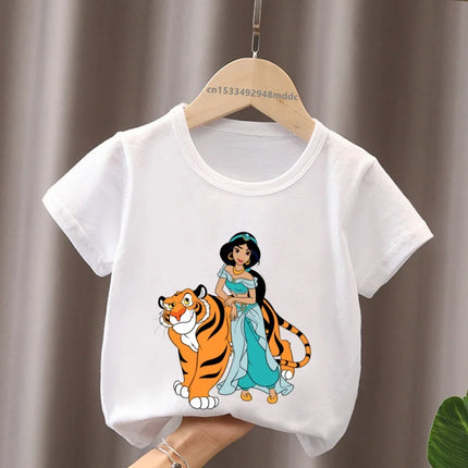 Hot Sale Aladdin Jasmine Princess Print Cartoon Kids T-Shirts Girls Clothes Baby Boys Short Sleeve T-shirt Summer Children Tops