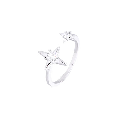 PANJBJ 925 Sterling Silver Four-pointed Star Shining Zircon Ring High-end Personalized Opening Adjustable Jewelry