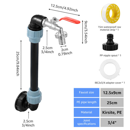 IBC Gooseneck 3/4 Inch Outlet Tap IBC Tank Gooseneck 3/4 Inch Tap Stopcock IBC Adapter Rain Barrel Outlet Tap IBC Accessories