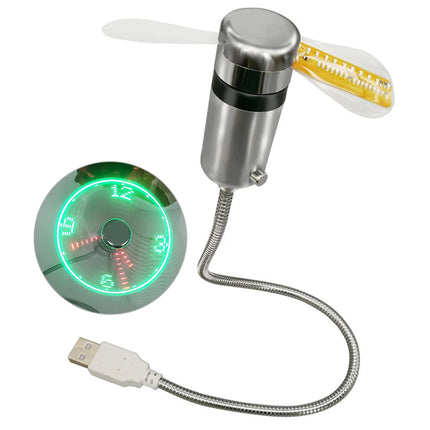 Clock Fans USB Powered Small Night Light Real Time Display Hand Mini USB Fan Flexible Gooseneck LED Clock for Laptop PC Notebook