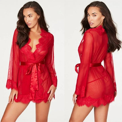 Sexy Sleepwear Deep-V Night Dress Women Nightgown Lace See-Through Nightie Lingerie Sleeveless Mini Dress Exotic Nightdress
