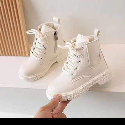 2024 Autumn New Children Ankle Boots for Girls White Fashion Leather Shoes Student Non Slip Short Boots Versatile Kids Shoes