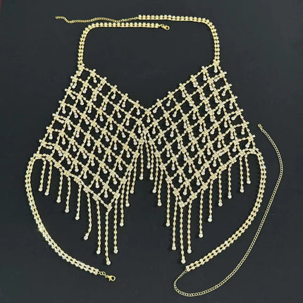 Beach bikini fringe rhinestone chest chain, women's luxurious sparkling crystal body chain, erotic lingerie accessories