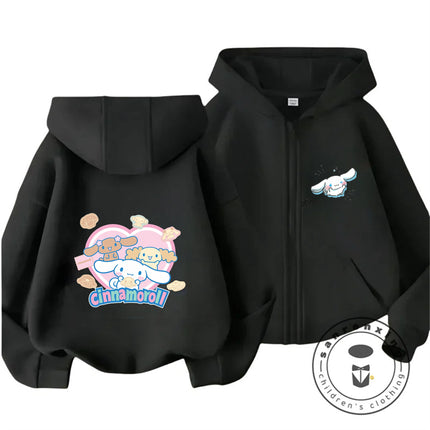 Boys Girls 2026 Autumn Winter Cinnamoroll Zipper Hoodie 3-14Y Cute Kawaii Street Cartoon Hot Fashion Outdoor Casual