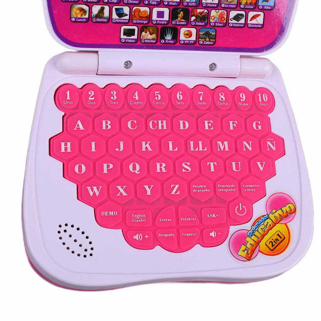ZK30 Kids Learning Machine English Spanish Music Function Interactive Educational Laptop for Children Pink