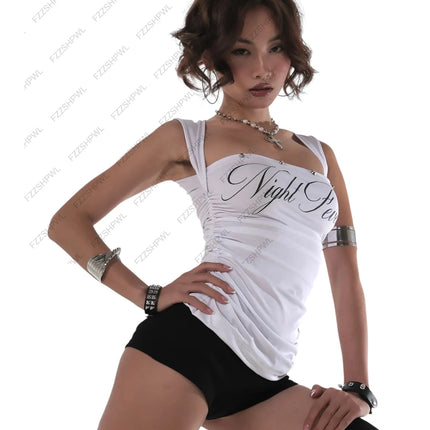 Y2k Harajuku letter Print punk vest casual trash gothic crop top street wear hip-hop sleeveless retro vest fashionable 2000s top